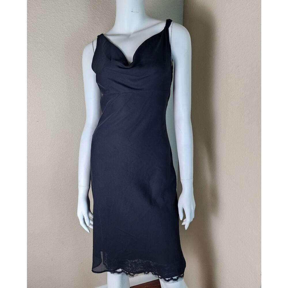 Jodi Kristopher 90s Y2K Vintage Knee Length Cowl Neck Sleeveless Peek A Boo Lace